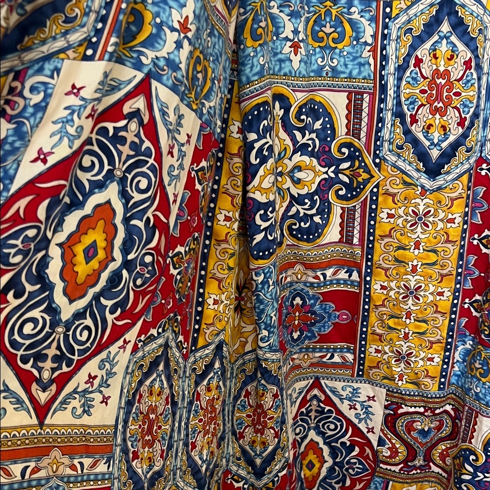 HAUTE HIPPIE โฅ๏ธ๐๐ Multicolor Patterned Kimono Robe Duster Red Blue Sz M - Picture 10 of 11